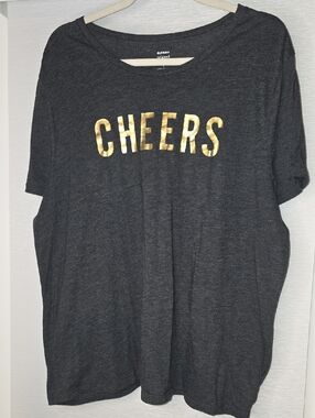 Old Navy Charcoal Tee with Gold "CHEERS" Graphic